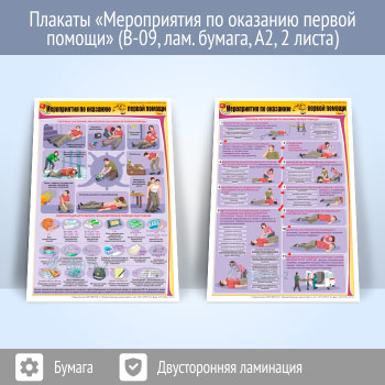 Плакаты «Мероприятия по оказанию первой помощи» (В-09, ламинированная бумага, A2, 2 листа)